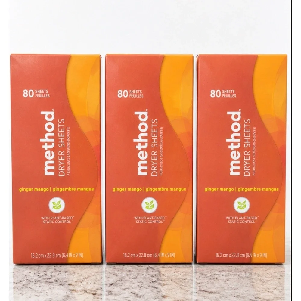 3x Method Dryer Sheets Ginger Mango 80 Sheets Per Box